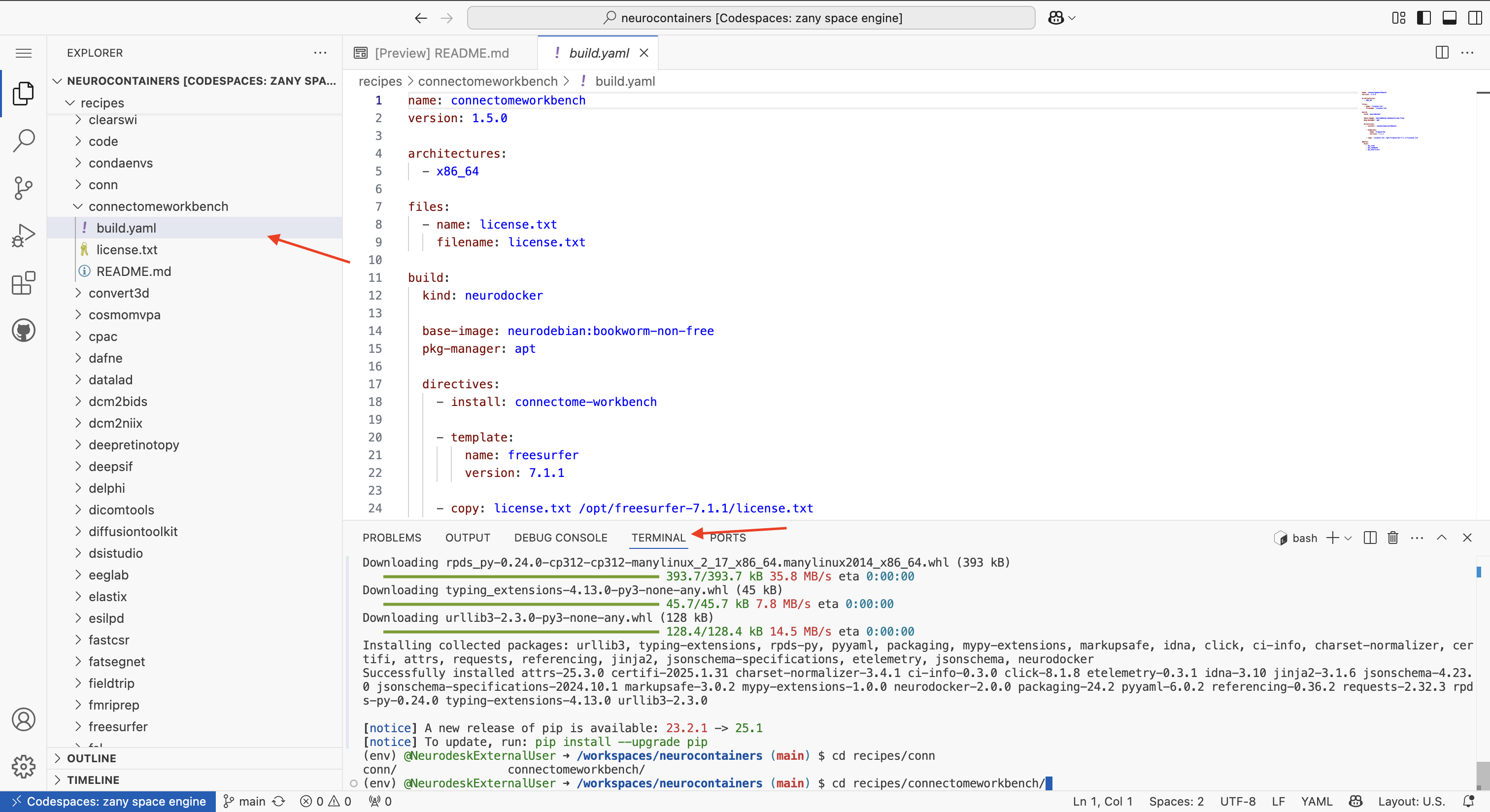 Codespace recipe folder