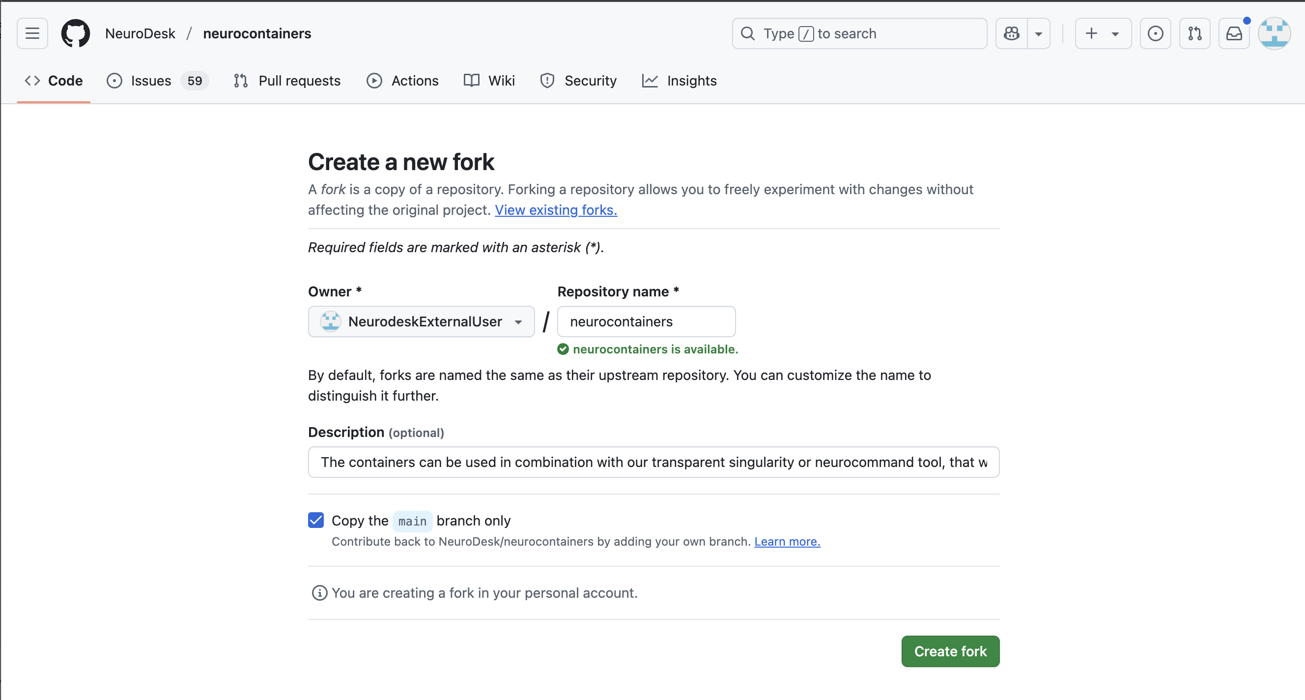Naming your forked repo