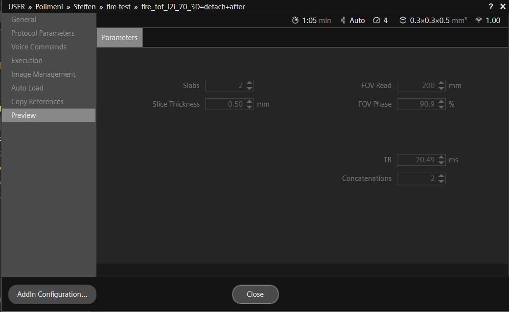 Protocol properties showing Preview and the AddIn Configuration button