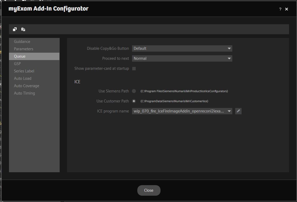 Queue settings with Use Customer Path selected and the FIRE ICE program chosen