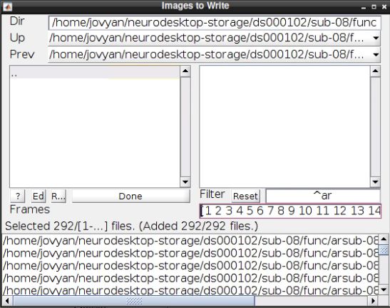 All 292 slice-timed volumes selected